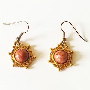 Dangly Goldtone Nautical Earrings Pink Marbled